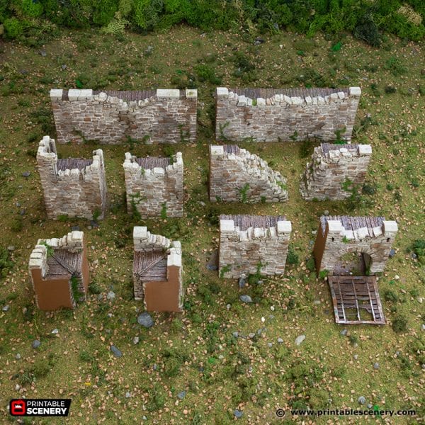 Tabletop Terrain Walls Norman Fort Walls / Ruined Fort Walls - Country & King - Fantasy Historical Walls