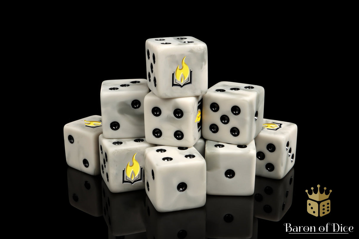 Flaming Book, 16mm Dice