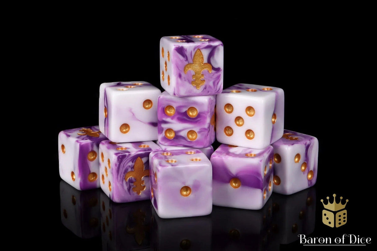 BaronOfDice Dice Fleur De Lis 16mm Dice - Purple