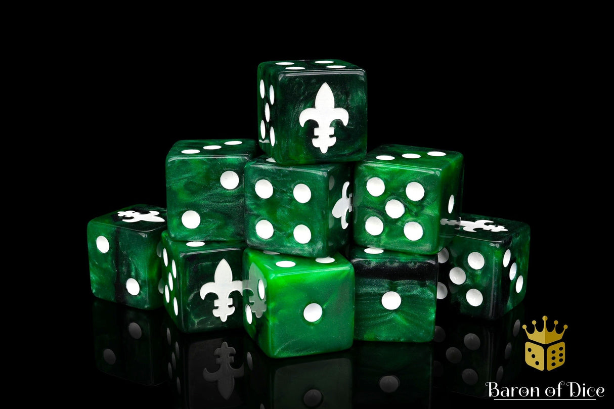 BaronOfDice Dice Fleur De Lis Green 16mm Dice