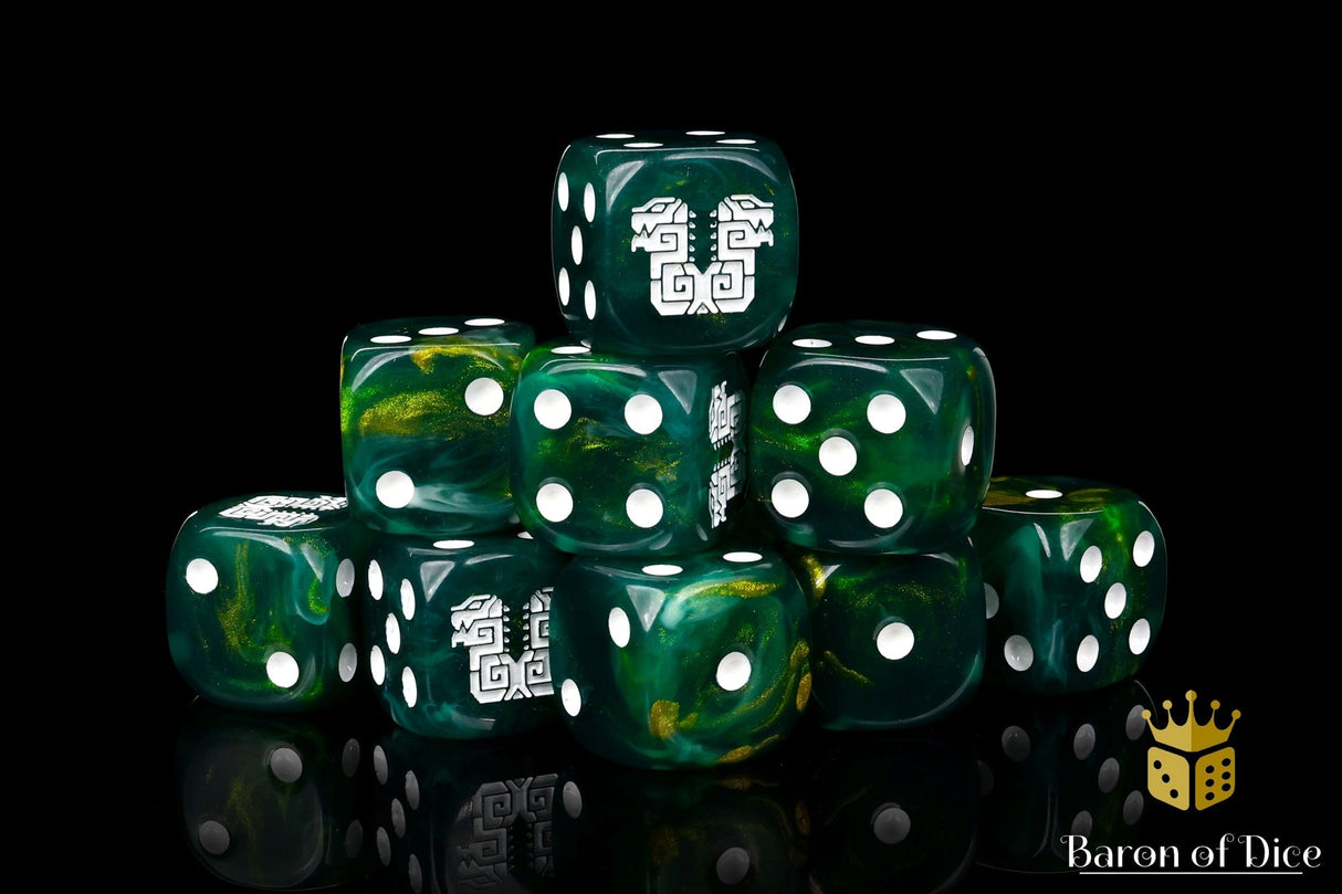 BaronOfDice Dice Twin Headed Lizard, Green & Gold, 16mm Dice