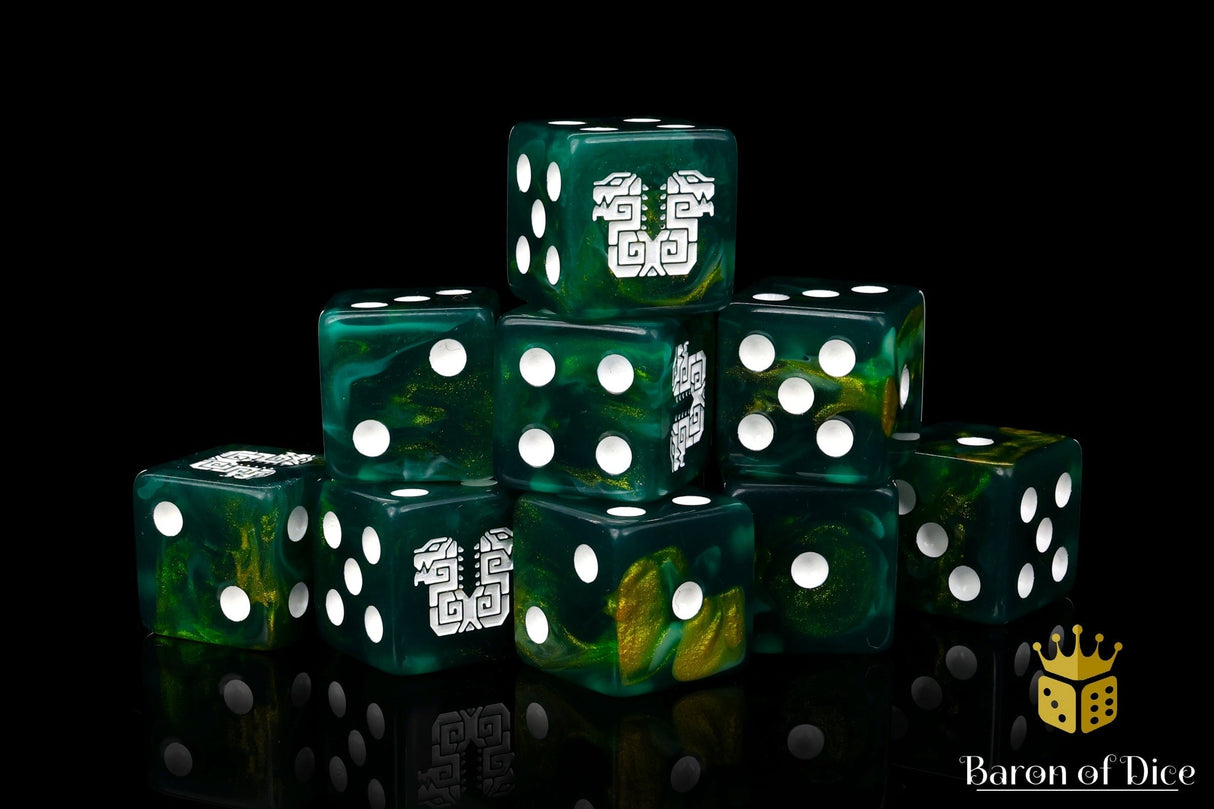 BaronOfDice Dice Twin Headed Lizard, Green & Gold, 16mm Dice