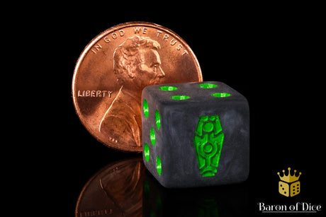 BaronOfDice Dice x25 Dice / 12mm Mini Day of The Dead, Green Coffin, Dice