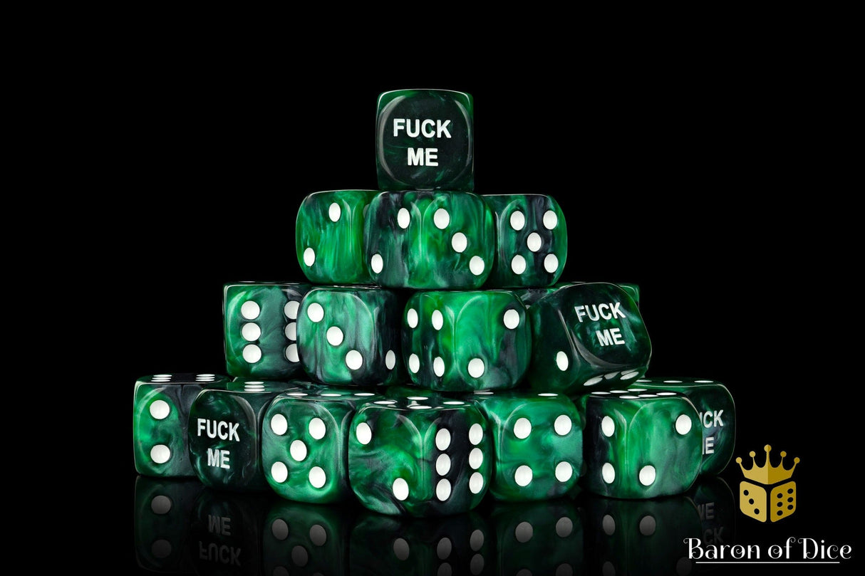 BaronOfDice Dice x25 Dice Fuck Me, Green, 16mm Dice