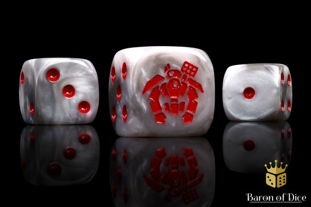 BaronOfDice Dice x25 Dice / Round Corner Crisis Robot, White 16mm Dice