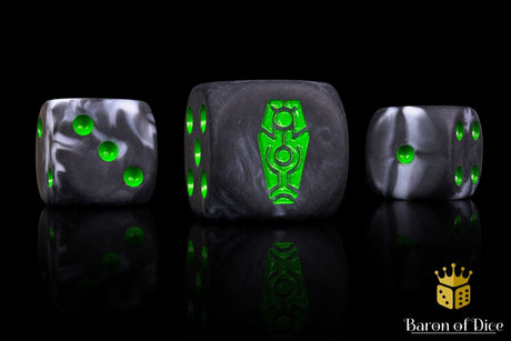 BaronOfDice Dice x25 Dice / Round Corner Day of The Dead, Green Coffin, Dice