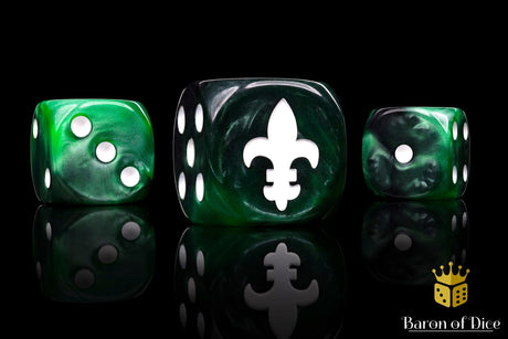 BaronOfDice Dice x25 Dice / Round Corner Fleur De Lis Green 16mm Dice