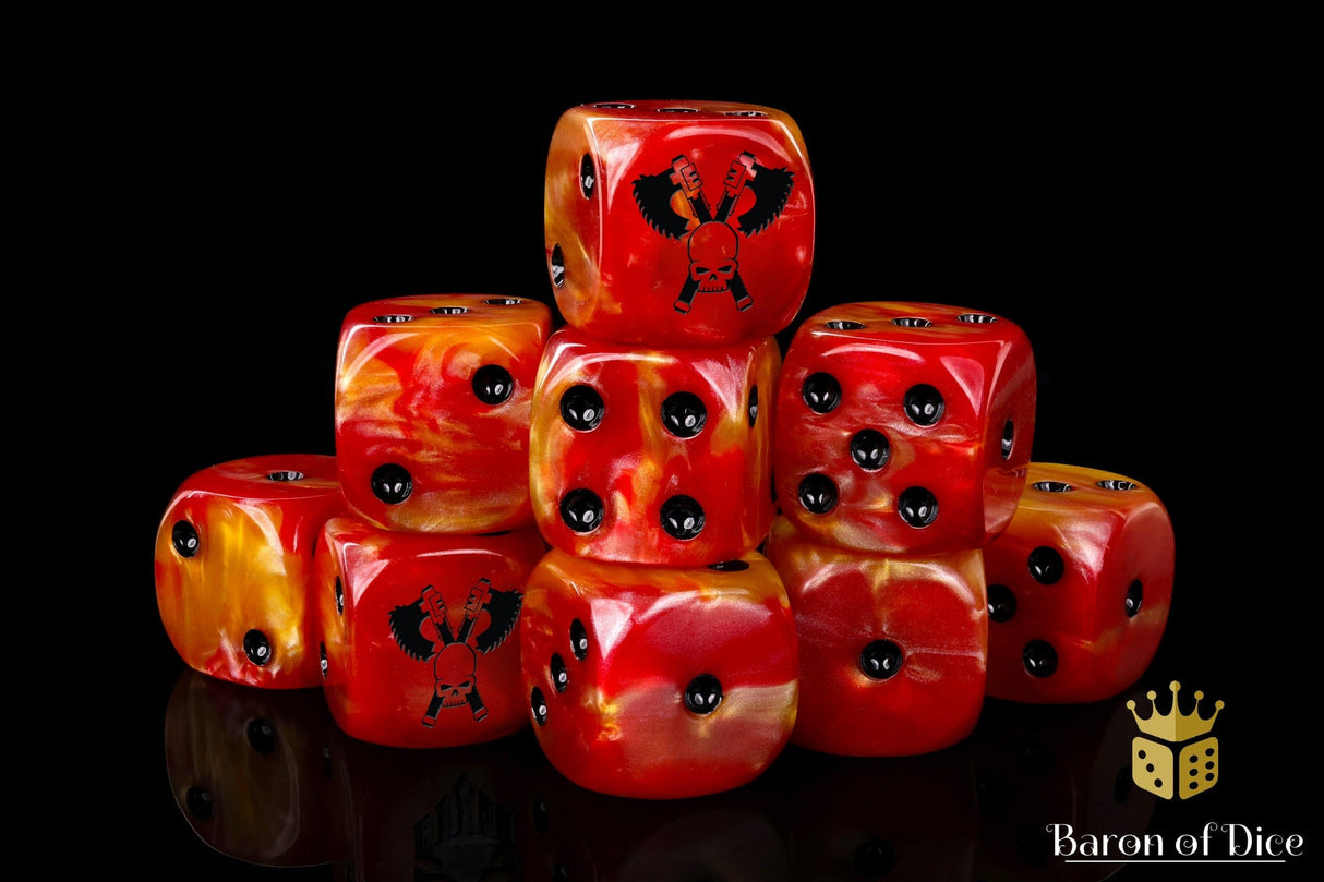 BaronOfDice Dice x25 Dice / Round Corner Skull Grinders, Fiery Hell, Dice