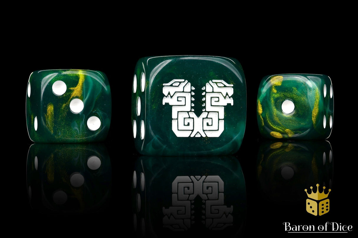 BaronOfDice Dice x25 Dice / Round Corner Twin Headed Lizard, Green & Gold, 16mm Dice