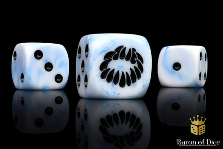 BaronOfDice Dice x25 Dice / Rounded Corner Fanged Maw, White Ice 16mm Dice