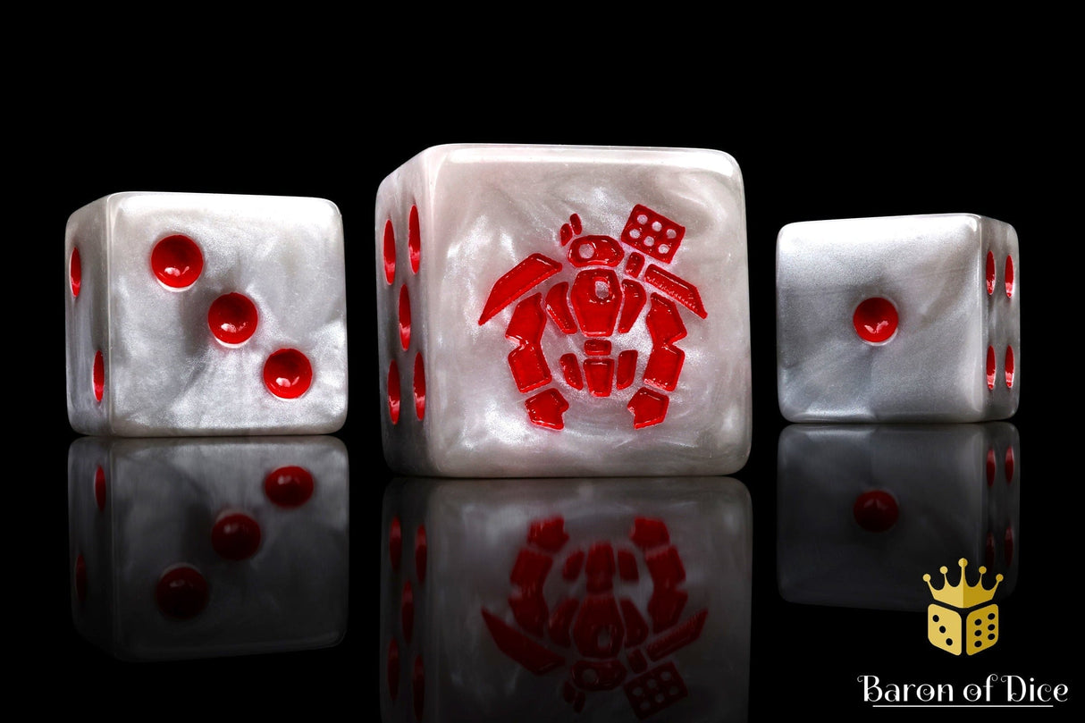 BaronOfDice Dice x25 Dice / Square Corner Crisis Robot, White 16mm Dice