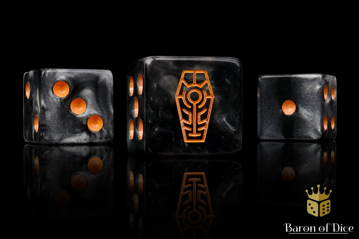 BaronOfDice Dice x25 Dice / Square Corner Day of the Dead, Orange Coffin Dice