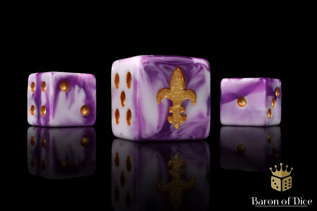 BaronOfDice Dice x25 Dice / Square corner Fleur De Lis 16mm Dice - Purple