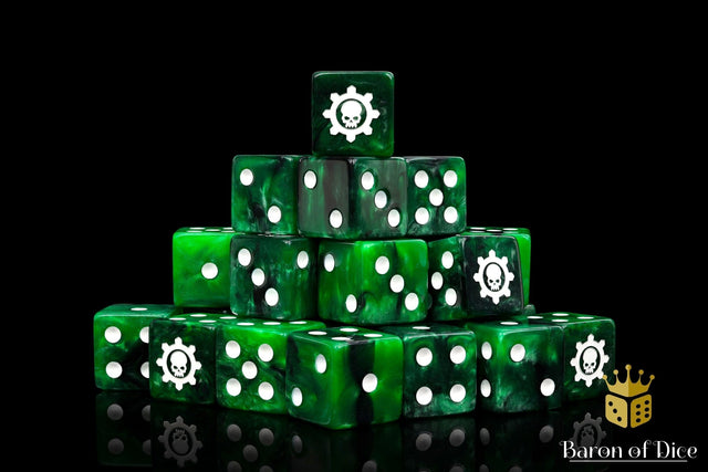 BaronOfDice Dice x25 Dice / Square Corner Green Cog, 16mm Dice