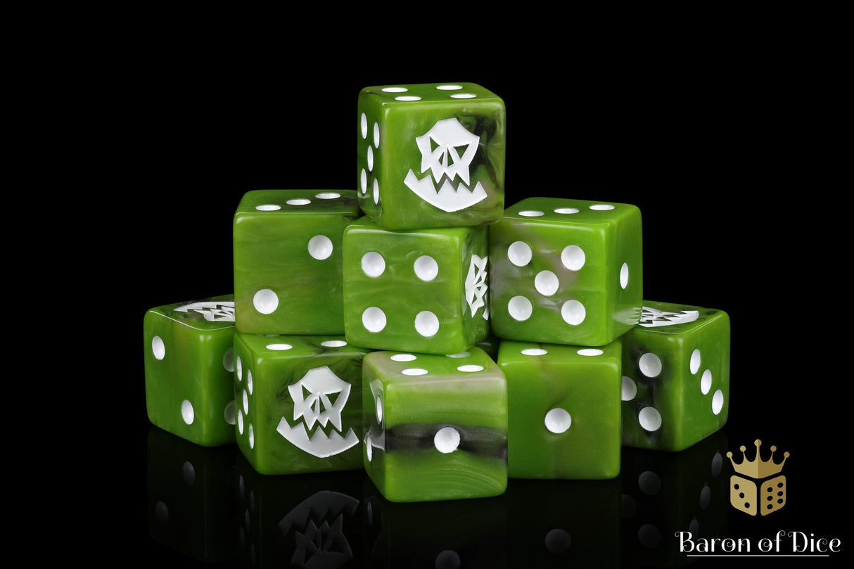 BaronOfDice Dice x25 Dice / Square Corner Orc, OG, White Dice