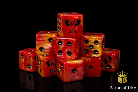 BaronOfDice Dice x25 Dice / Square Corner Skull Grinders, Fiery Hell, Dice