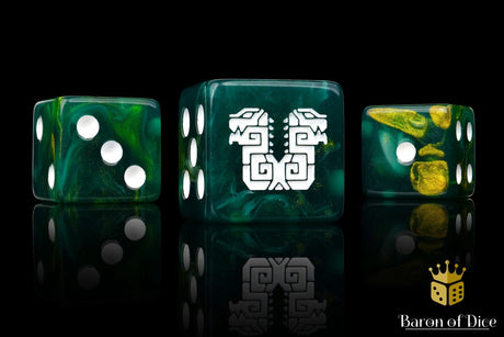 BaronOfDice Dice x25 Dice / Square Corner Twin Headed Lizard, Green & Gold, 16mm Dice