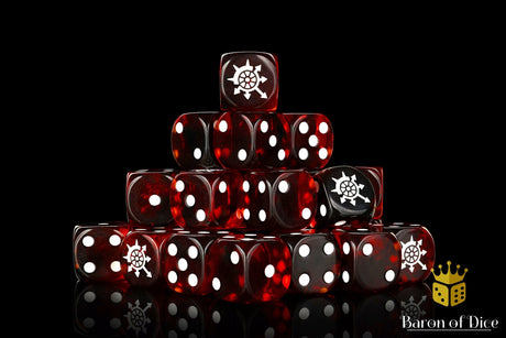 BaronOfDice Dice x50 Dice / Round Corner Cogs of Chaos, Blood Red, 16mm Dice