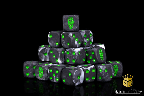 BaronOfDice Dice x50 Dice / Round Corner Day of The Dead, Green Coffin, Dice