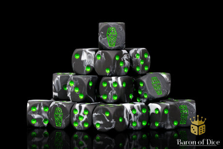 BaronOfDice Dice x50 Dice / Round Corner Day of The Dead, Green Coffin, Dice