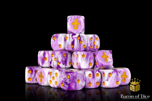 BaronOfDice Dice x50 Dice / Round corner Fleur De Lis 16mm Dice - Purple