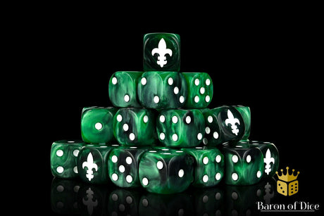 BaronOfDice Dice x50 Dice / Round Corner Fleur De Lis Green 16mm Dice