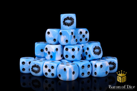 BaronOfDice Dice x50 Dice / Rounded Corner Fanged Maw, Blue Frost 16mm Dice