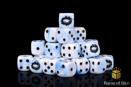 BaronOfDice Dice x50 Dice / Rounded Corner Fanged Maw, White Ice 16mm Dice