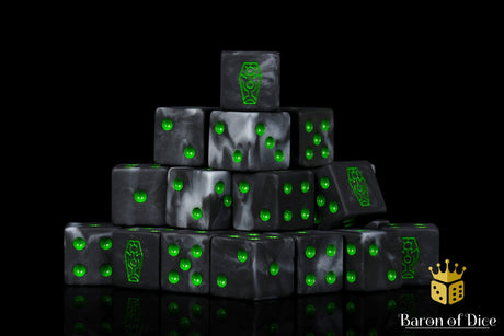 BaronOfDice Dice x50 Dice / Square Corner Day of The Dead, Green Coffin, Dice