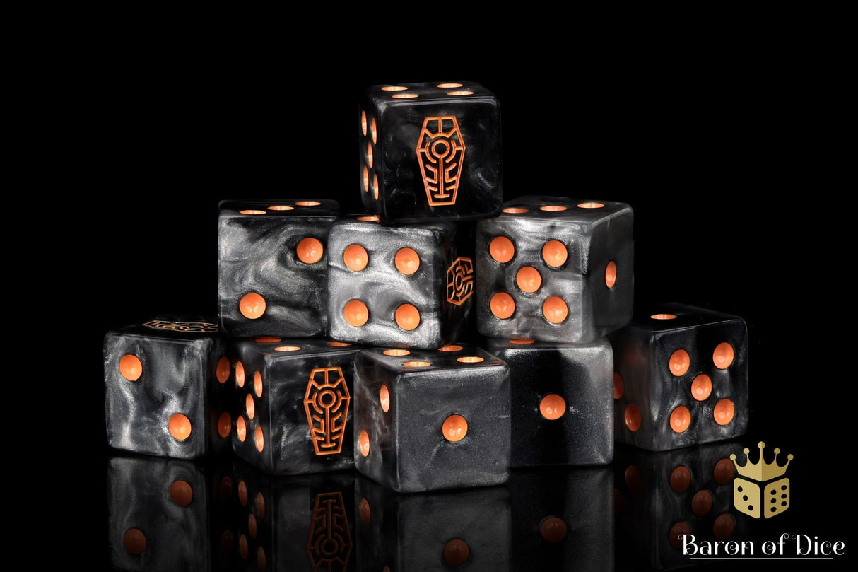 BaronOfDice Dice x50 Dice / Square Corner Day of the Dead, Orange Coffin Dice