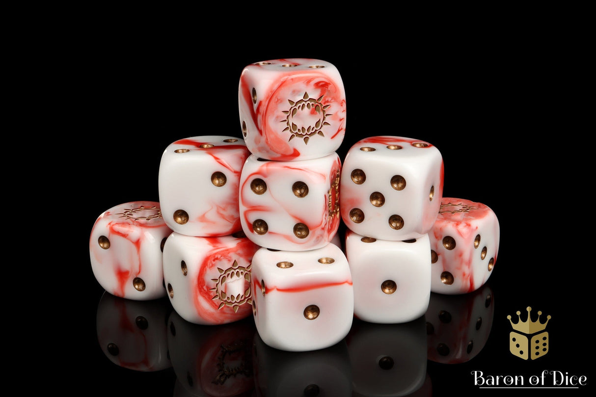 BaronOfDice Dice x8 Dice (Blessing Of Blood) / Round Corner Carnage, White, Dice