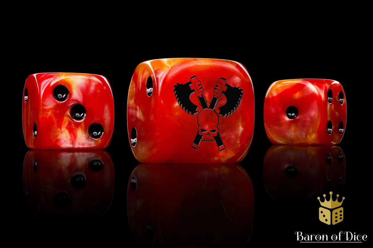 BaronOfDice Dice x8 Dice (Blessing Of Blood) / Round Corner Skull Grinders, Fiery Hell, Dice