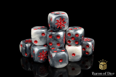 BaronOfDice x25 Dice / Round Corner / 16mm - Standard Chaos Demon, Red Star, Dice