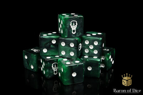 BaronOfDice x25 Dice / Square Corner / 16mm Standard Tainted Knight, Green, Dice