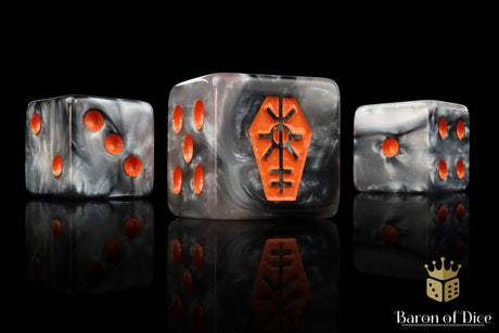 BaronOfDice x25 Dice / Square Corner Day of the Dead, Orange Coffin Dice