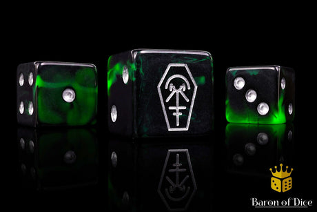 BaronOfDice x25 Dice / Square Corner Day of the Dead, Silver Coffin, Dice