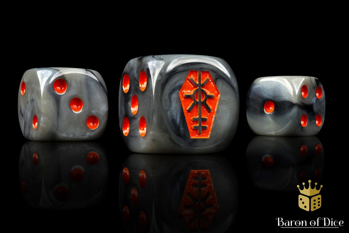 BaronOfDice x50 Dice / Round Corner Day of the Dead, Orange Coffin Dice