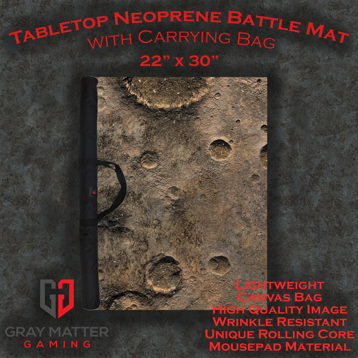 Gray Matter Gaming Gaming Mat 22x30 Blasted Battlefield - Neoprene Battle Mat with Bag
