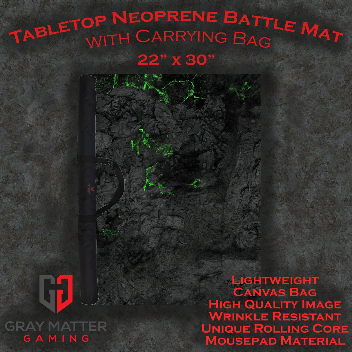 Gray Matter Gaming Gaming Mat 22x30 Blighted Cavern - Neoprene Battle Mat with Bag
