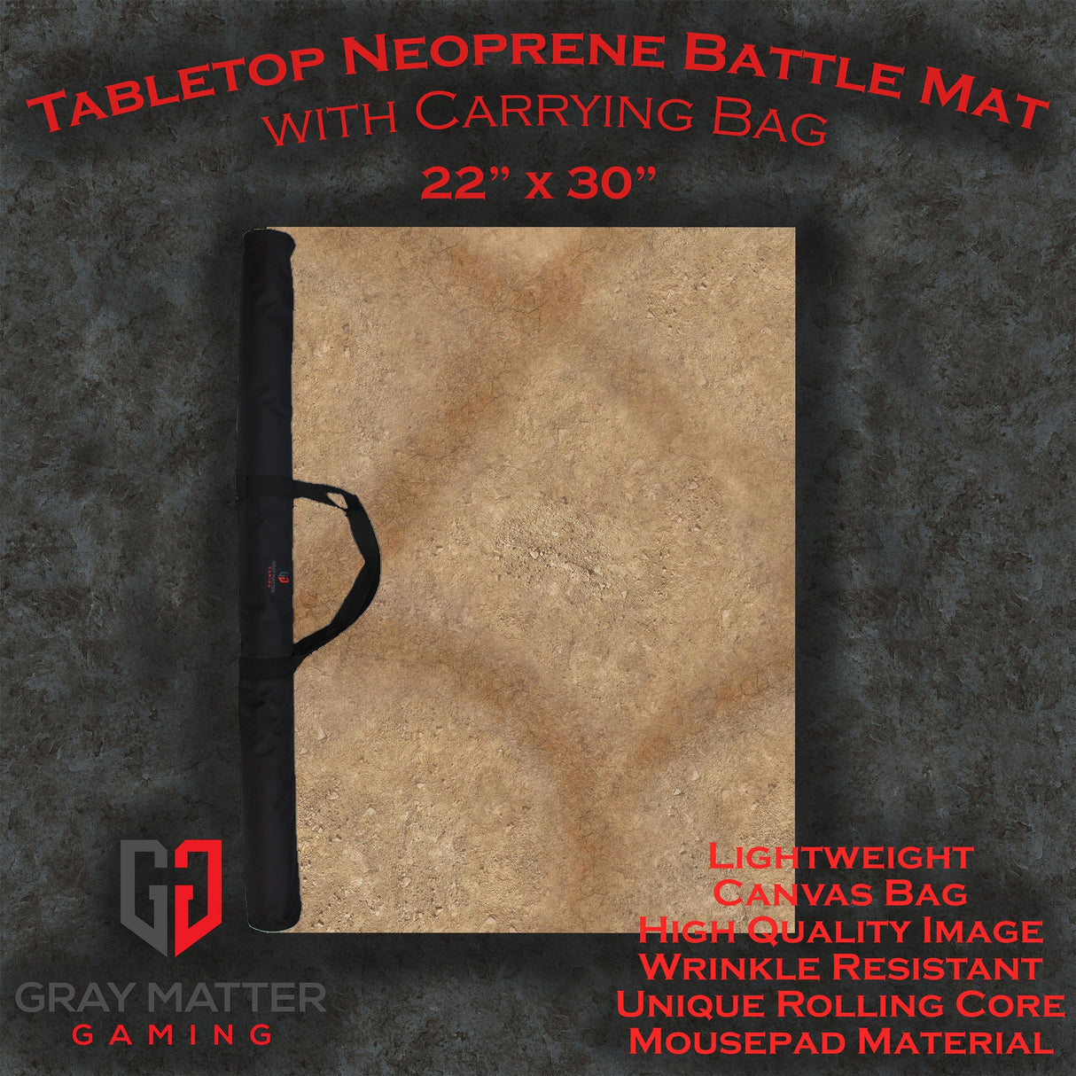 Gray Matter Gaming Gaming Mat 22x30 Desert Paths - Neoprene Battle Mat with Bag