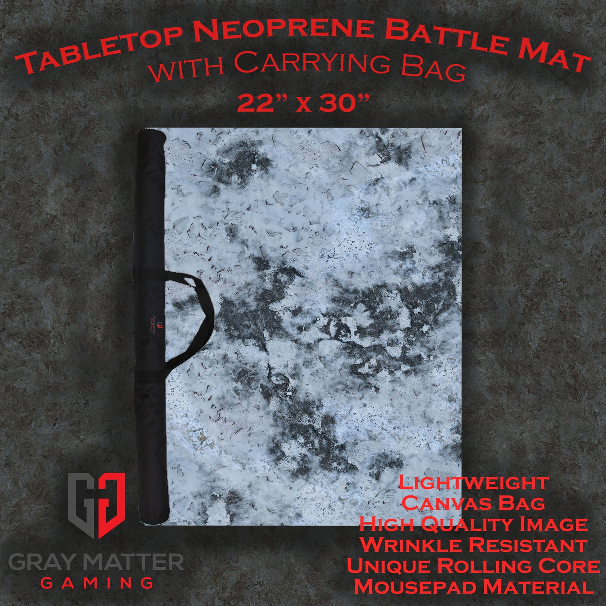 Gray Matter Gaming Gaming Mat 22x30 Snowy Tundra - Neoprene Battle Mat - Warhammer, AoS, 40K, Kill Team, MCP, Shatterpoint, Legion, More