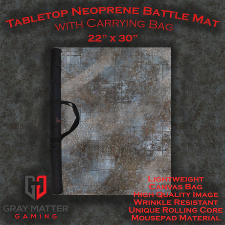 Gray Matter Gaming Gaming Mat 22x30 Urban Ruins - Neoprene Battle Mat with Bag