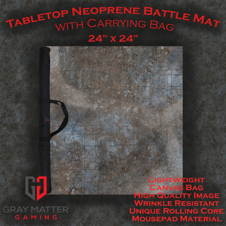 Gray Matter Gaming Gaming Mat 24x24 Urban Ruins - Neoprene Battle Mat with Bag
