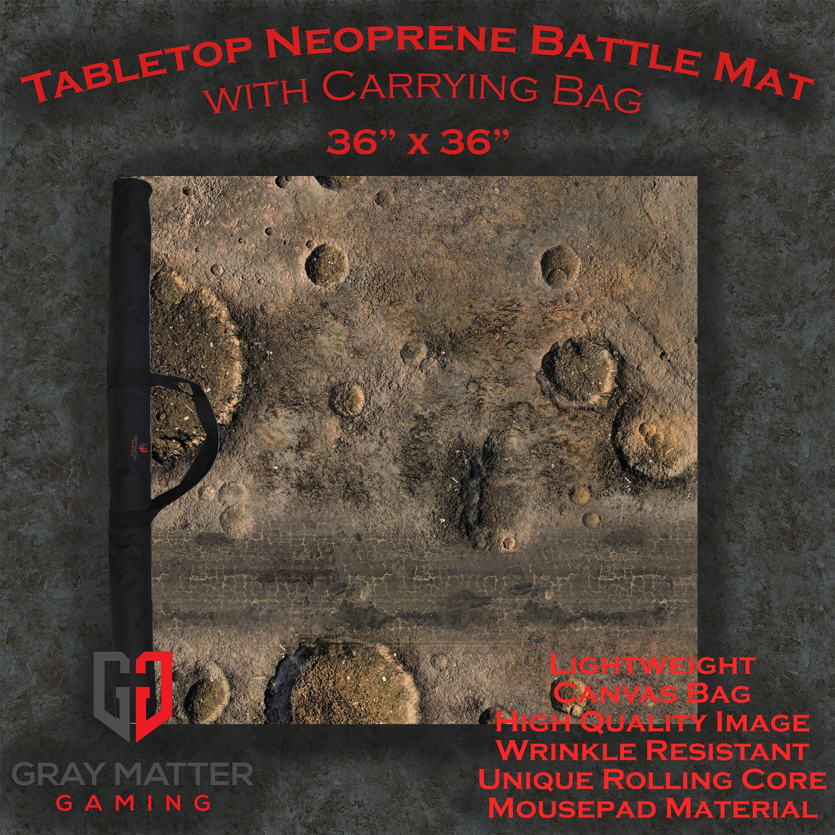 Gray Matter Gaming Gaming Mat 36x36 Blasted Battlefield - Neoprene Battle Mat with Bag