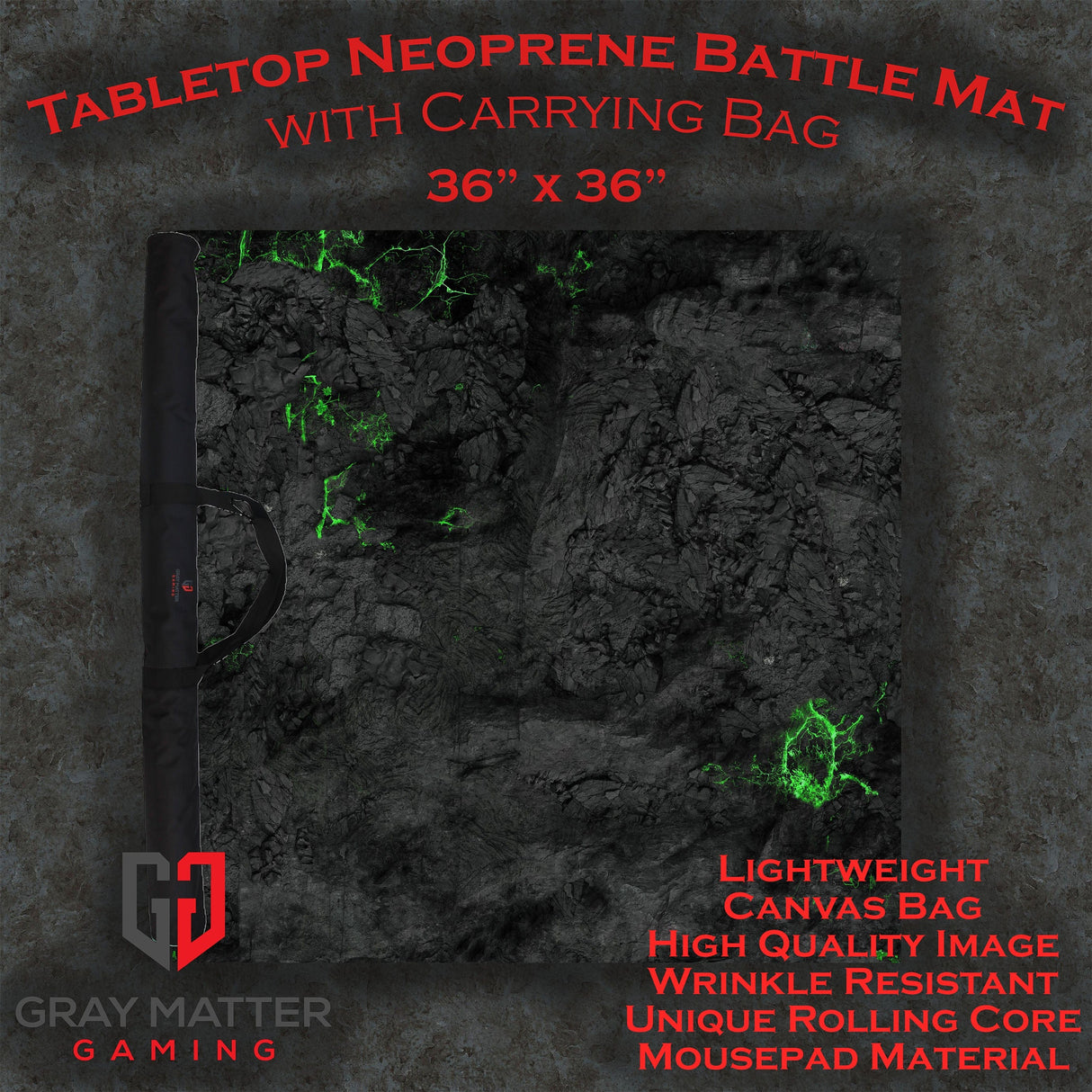 Gray Matter Gaming Gaming Mat 36x36 Blighted Cavern - Neoprene Battle Mat with Bag