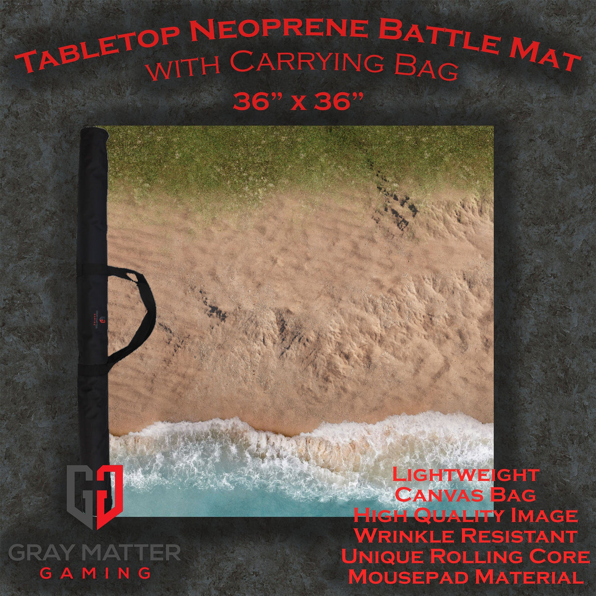 Gray Matter Gaming Gaming Mat 36x36 Coastal Shore - Neoprene Battle Mat - Warhammer, AoS, 40K, Team Yankee, MCP, Shatterpoint, Legion, More