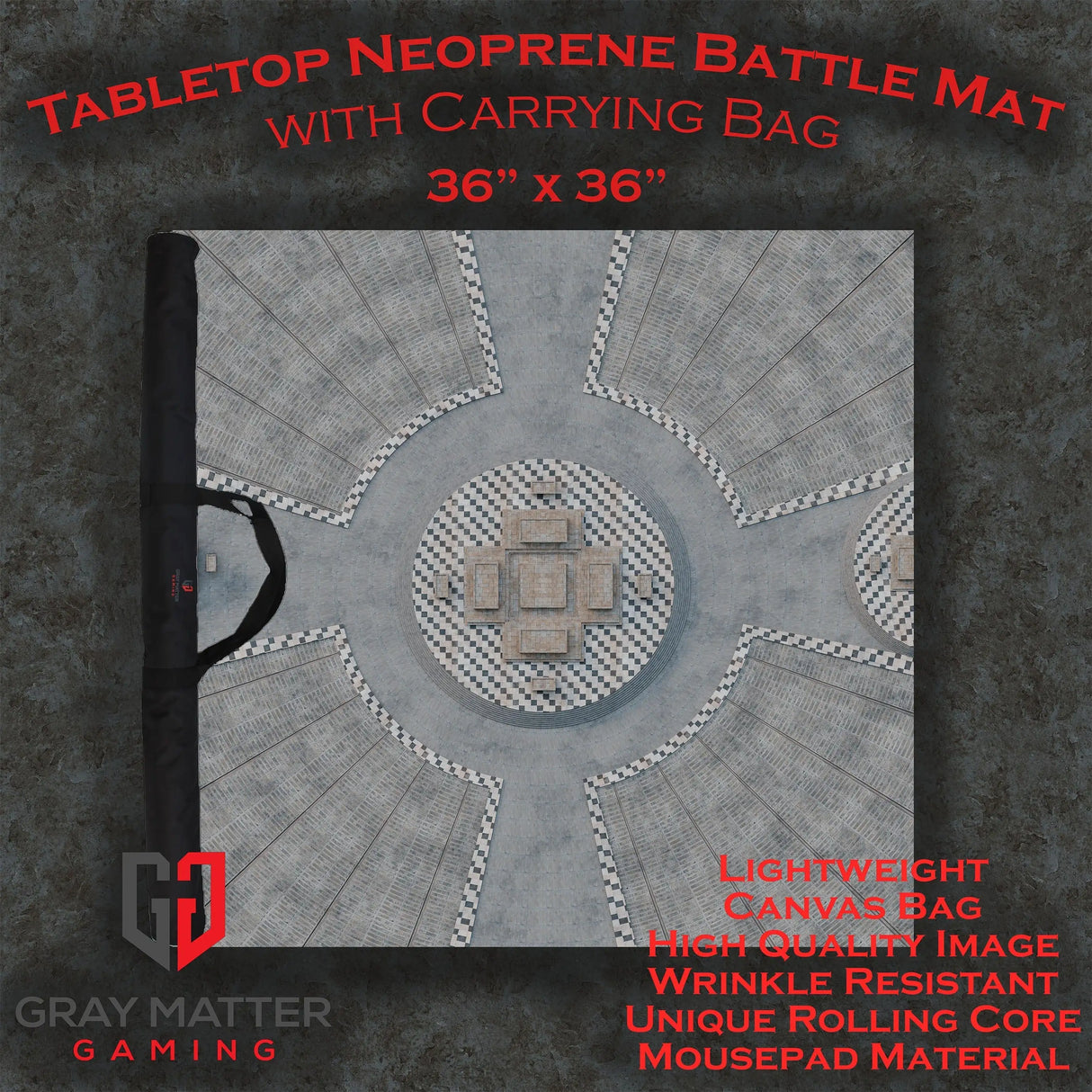 Gray Matter Gaming Gaming Mat 36x36 Grand Concourse - Neoprene Battle Mat with Bag