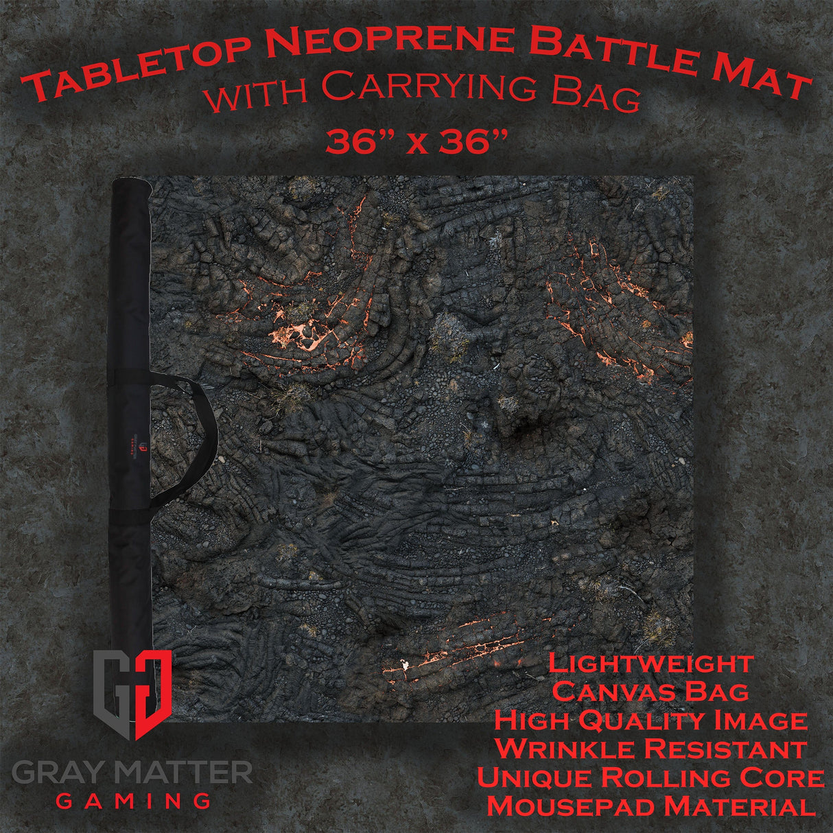 Gray Matter Gaming Gaming Mat 36x36 Lava Flows - Neoprene Battle Mat with Bag