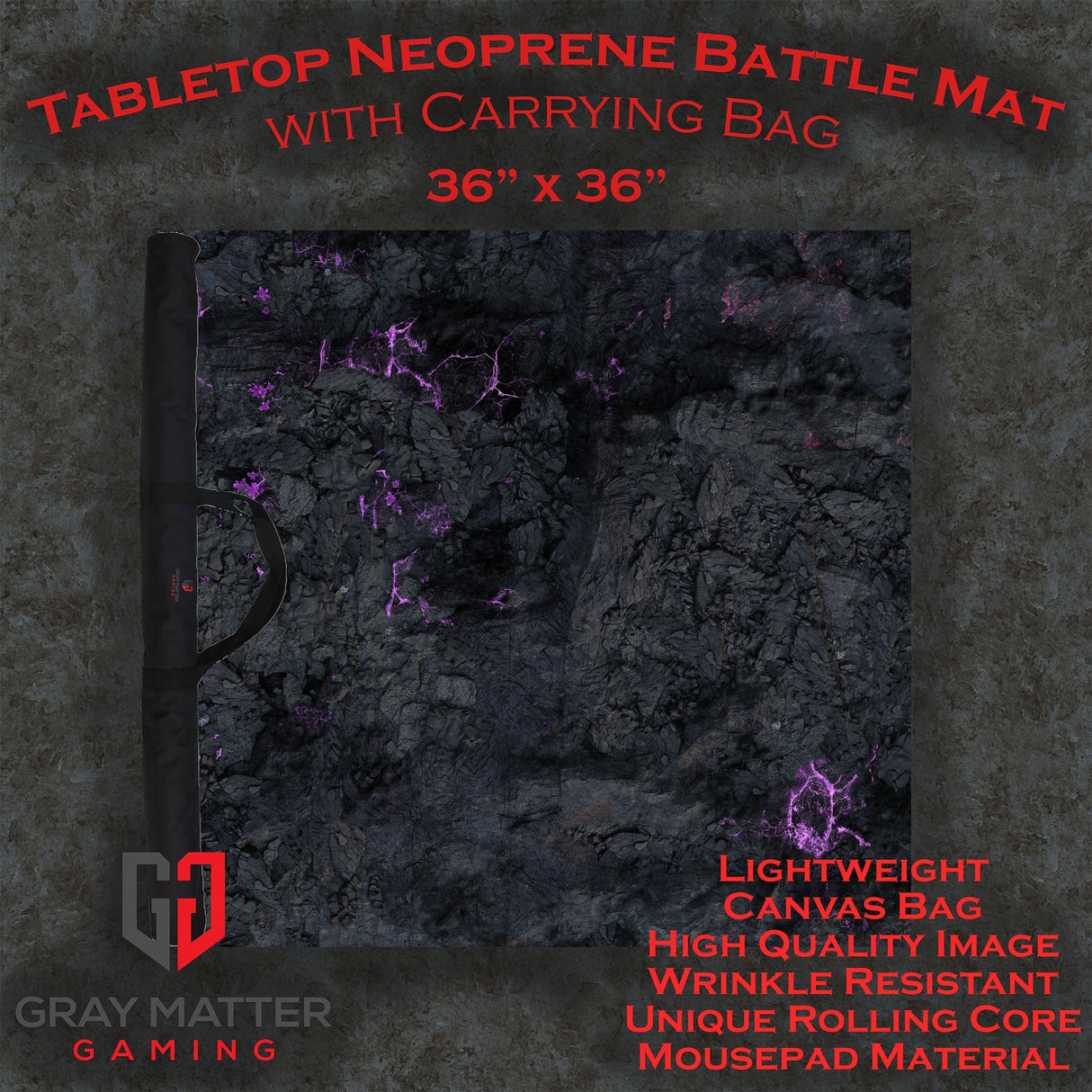 Gray Matter Gaming Gaming Mat 36x36 Tainted Cavern - Neoprene Battle Mat with Bag
