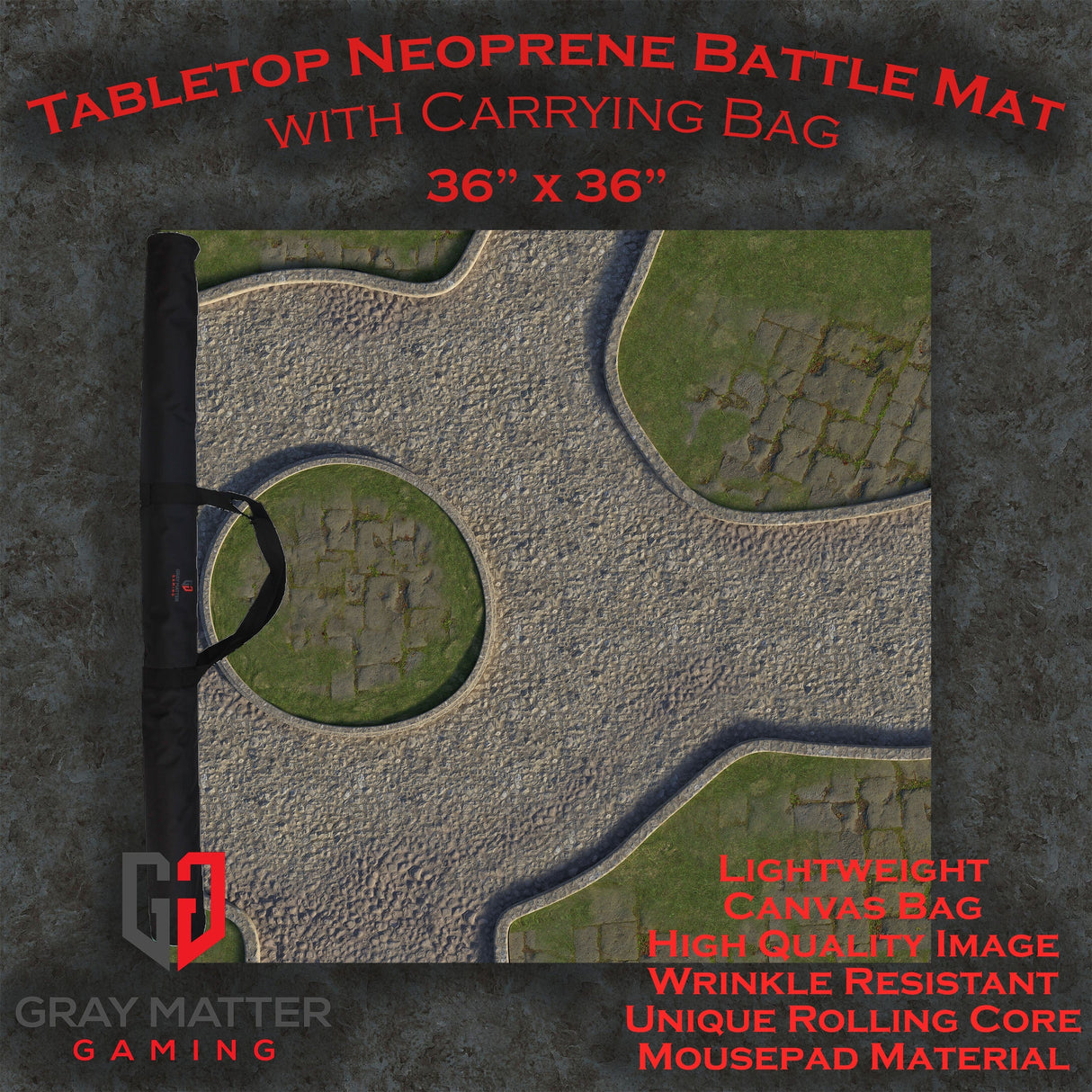 Gray Matter Gaming Gaming Mat 36x36 Town Center - Neoprene Battle Mat with Bag